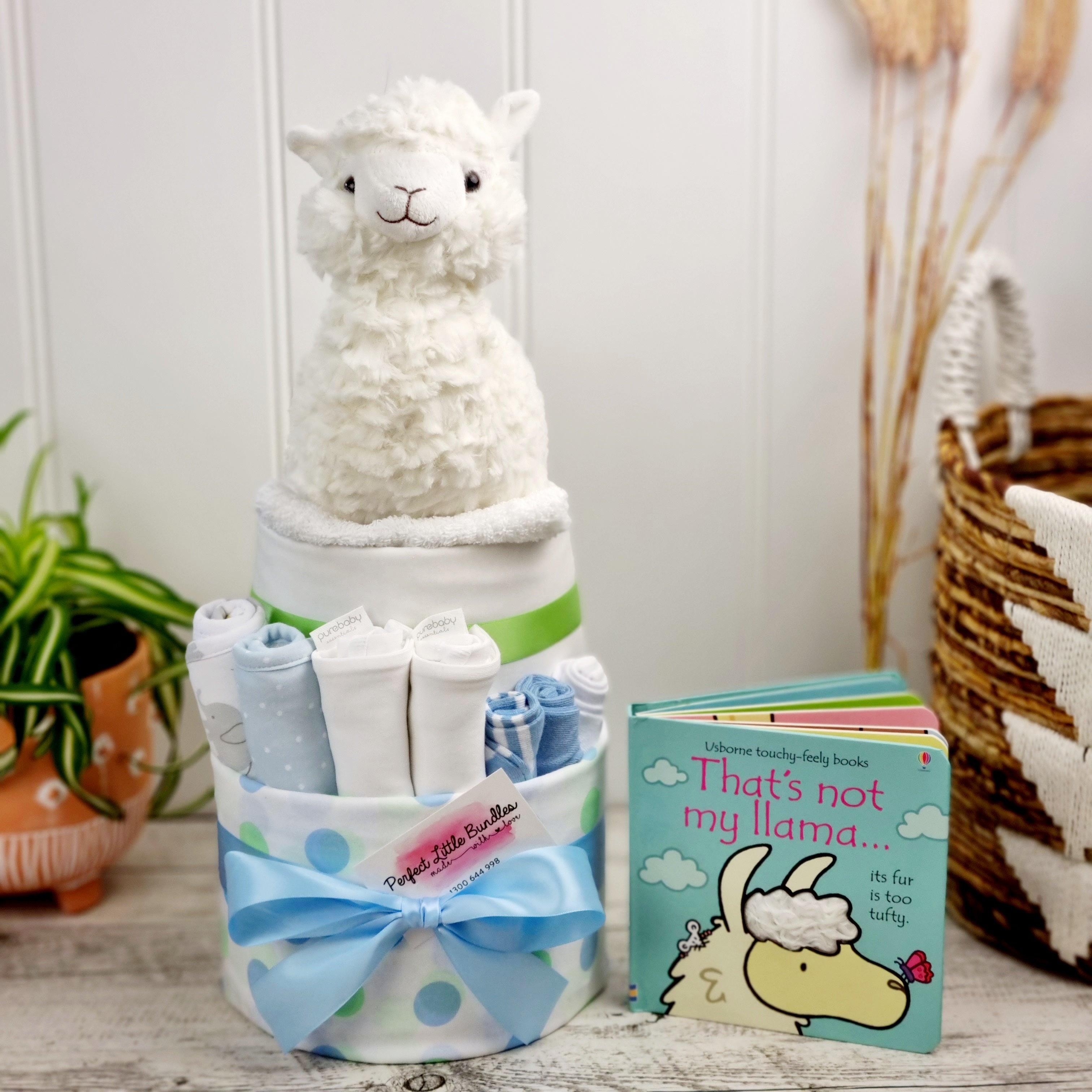 Fuzzy Wuzzy Llama Premium Nappy Cake - Baby Boy - Perfect Little Bundles