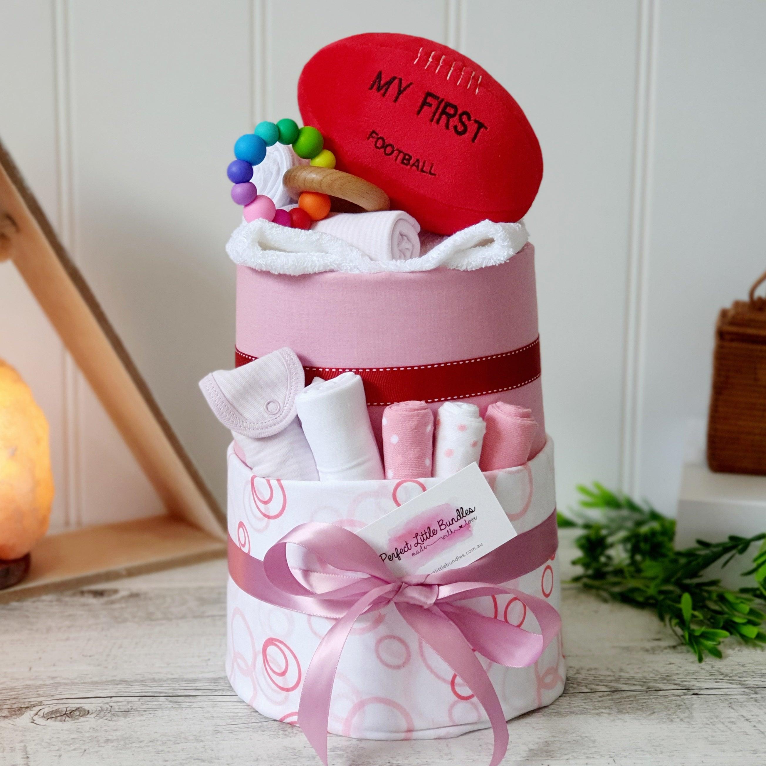 My First Football Girl Premium Nappy Cake - Perfect Little Bundles