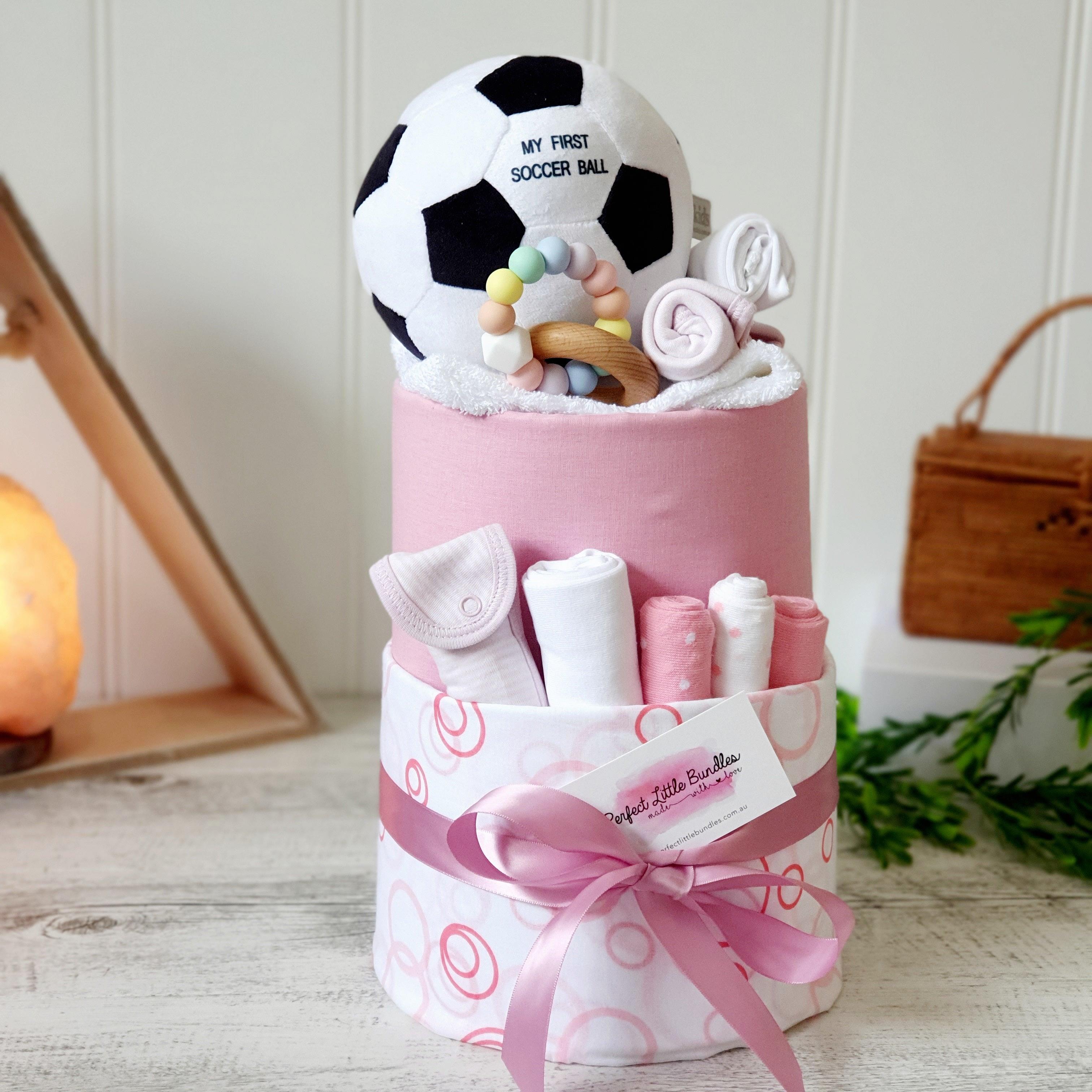 My First Soccer Ball Girl Premium Nappy Cake - Perfect Little Bundles