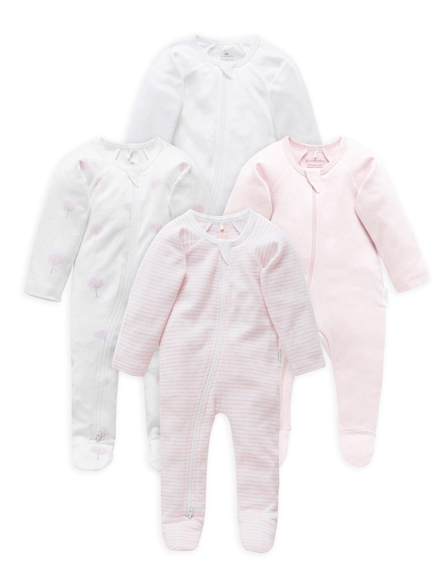 Pure Baby Organic Pink Zip Growsuit Mixed 4 Pack - Perfect Little Bundles
