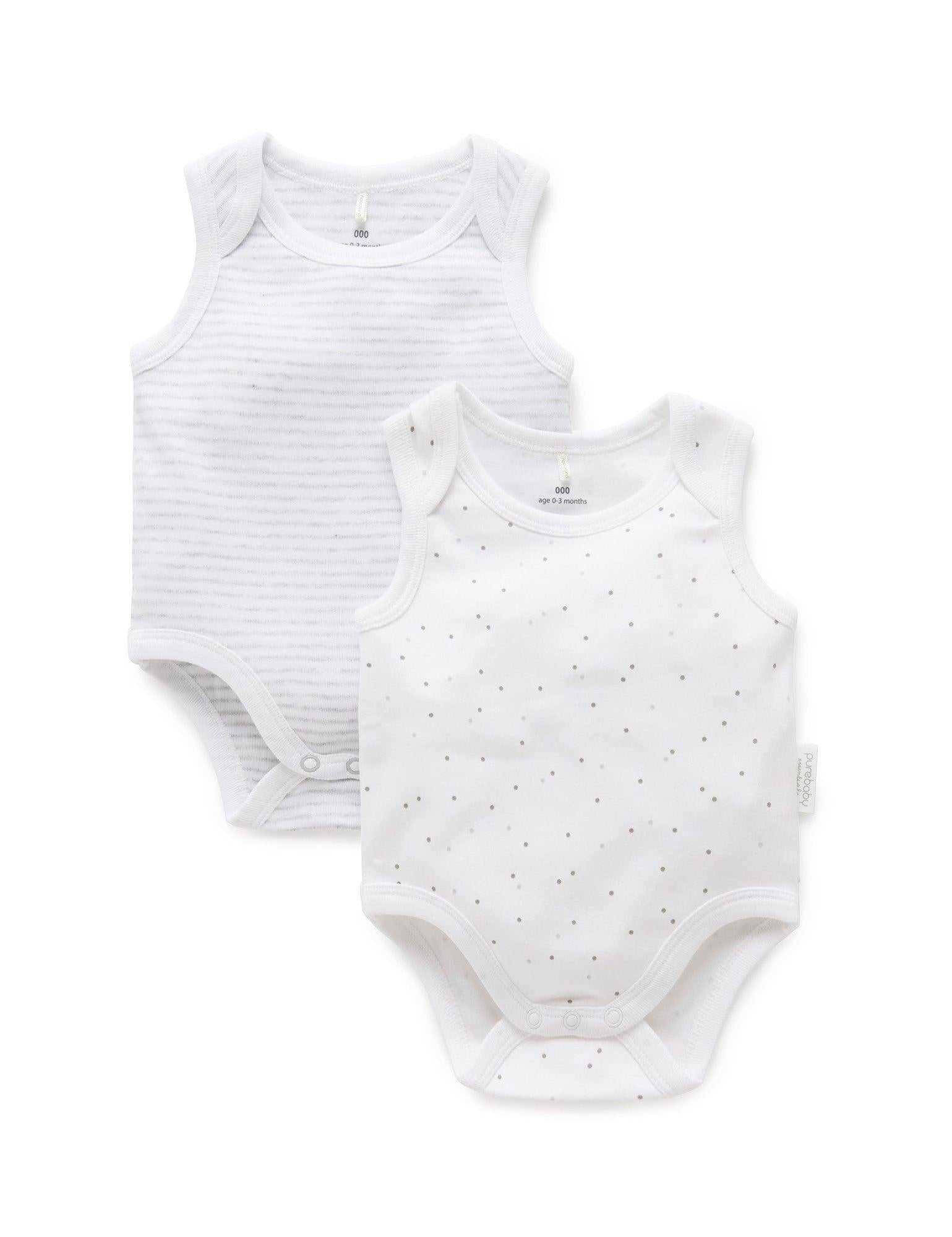 Pure Baby Organic Singlet Bodysuit Pale Grey 2 Pack - Perfect Little Bundles