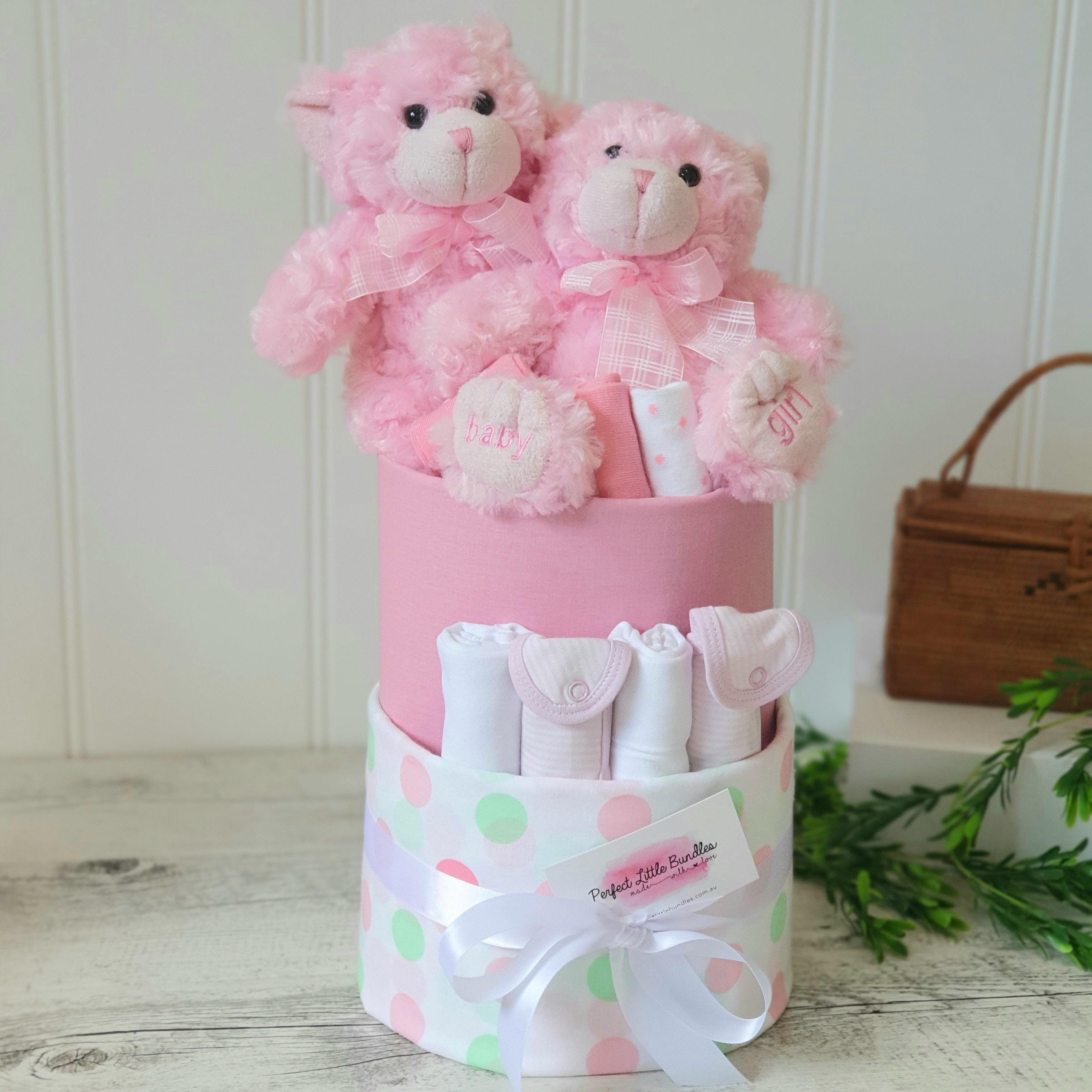 Twin Girls Premium Nappy Cake - Perfect Little Bundles