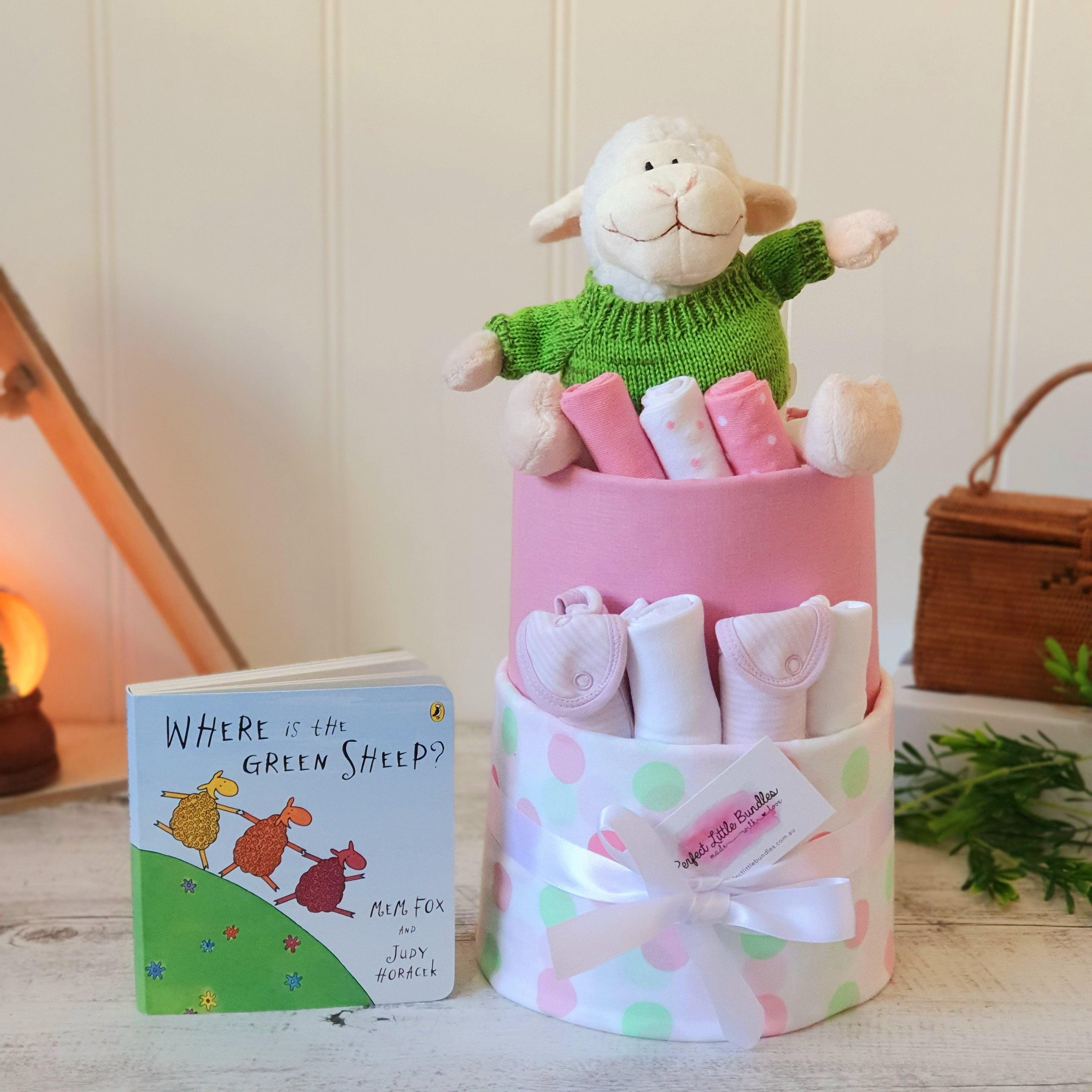 Where Is The Green Sheep Premium Girl Nappy Cake - Perfect Little Bundles