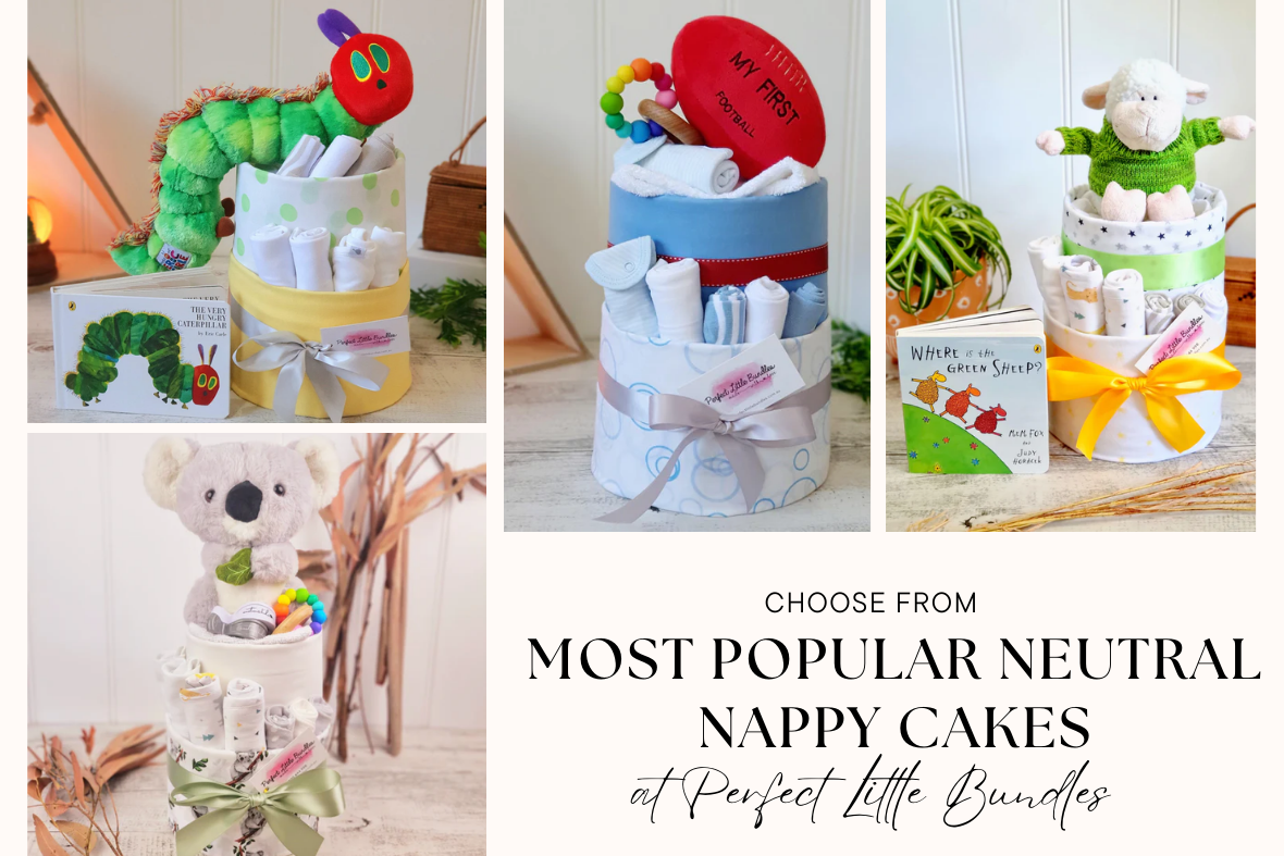 Choose from Most popular Neutral Nappy Cakes at Perfect Little Bundles