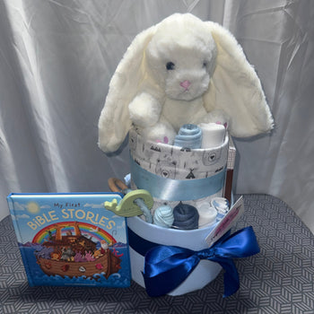 My First Bible Deluxe Nappy Cake with children's Bible – perfect Christian baby gift