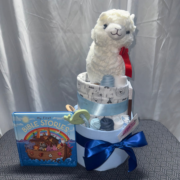 My First Bible Deluxe Nappy Cake - Grace Llama