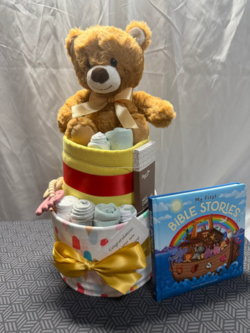 My First Bible Deluxe Nappy Cake - Boaz Bear