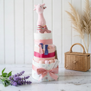 Georgia Giraffe Girls Premium Nappy Cake - 3 tier pink nappy cake with pink giraffe - Perfect Little Bundles