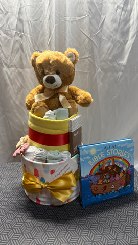My First Bible Deluxe Nappy Cake - Bruno Bear