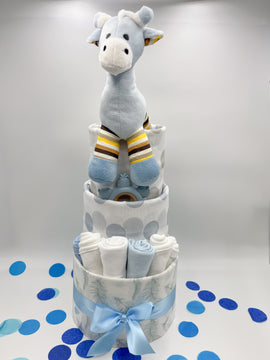 Giraffe Nappy Cake 3-tier luxe boy