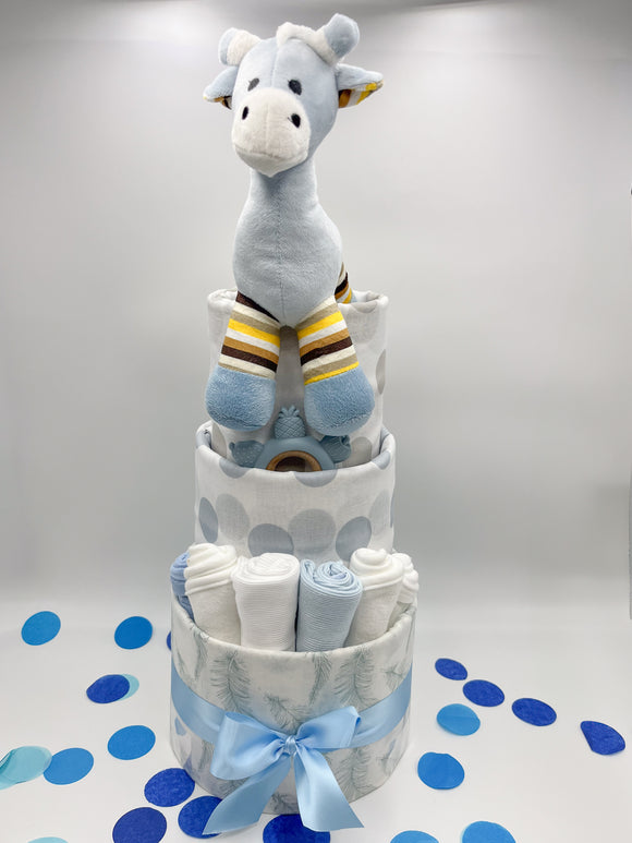 Giraffe Nappy Cake 3-tier luxe boy