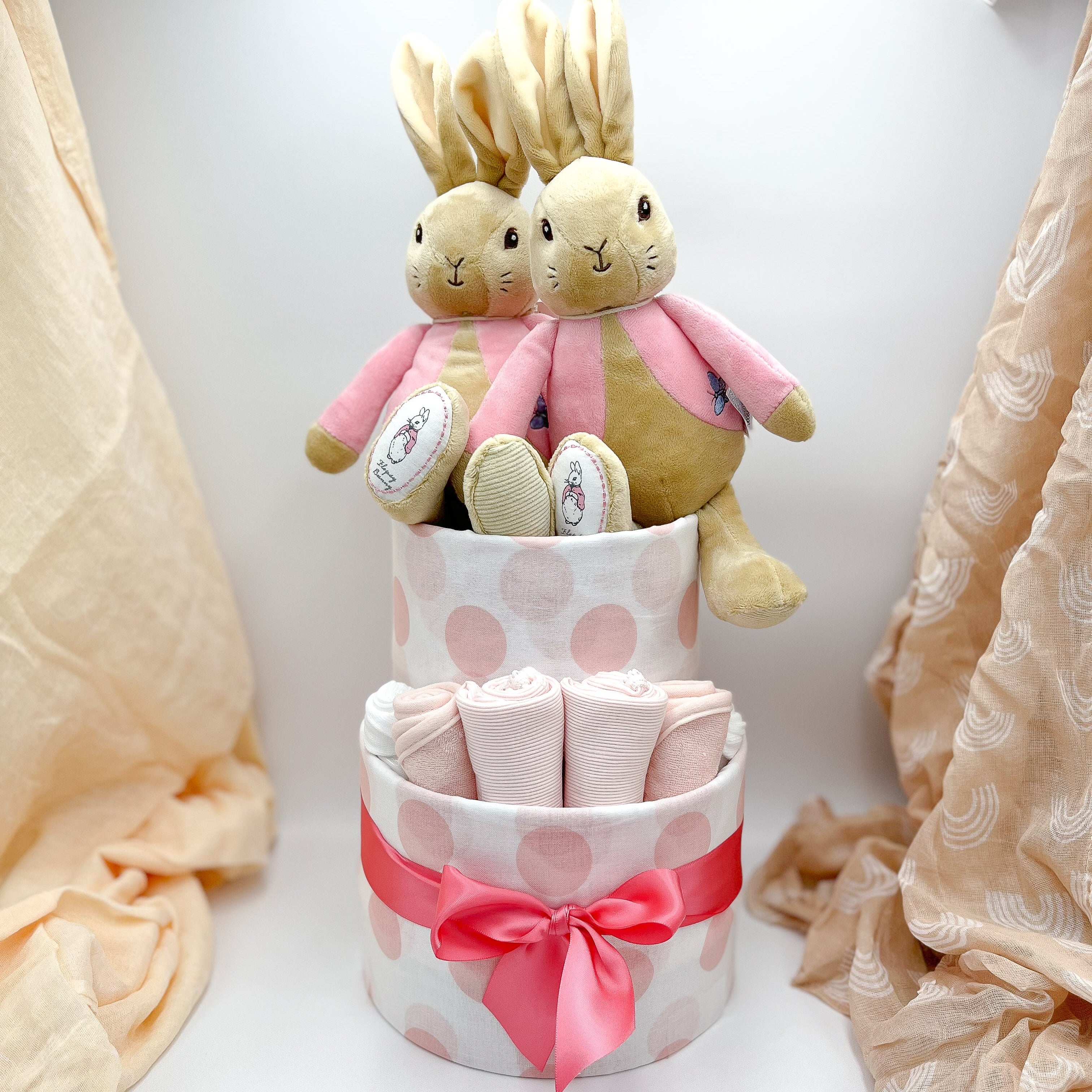 My First Flopsy Bunny Twin Girls Premium Nappy Cake