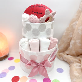 Rugby nappy cake for girls