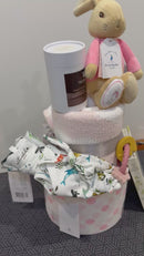 Winter Baby Girl Flopsy Bunny Nappy Cake Hamper-2
