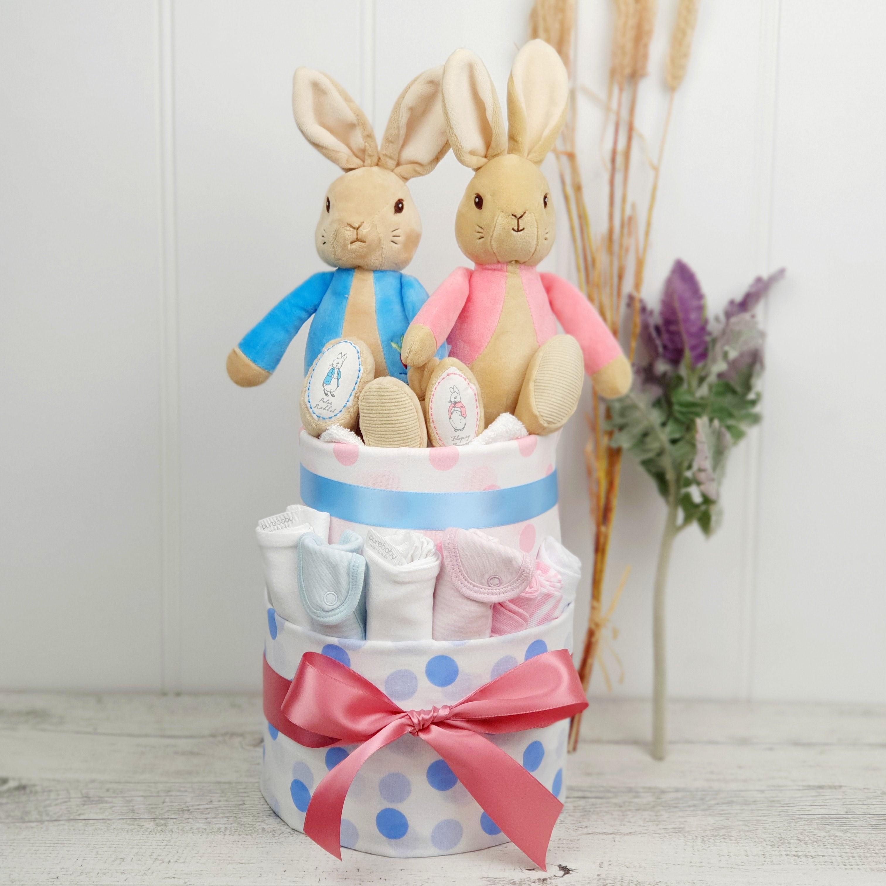 Peter Rabbit and Flopsy Bunny Twins Premium Nappy Cake - Perfect Little Bundles