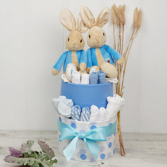 Peter Rabbit Twin Boys Premium Nappy Cake - Perfect Little Bundles