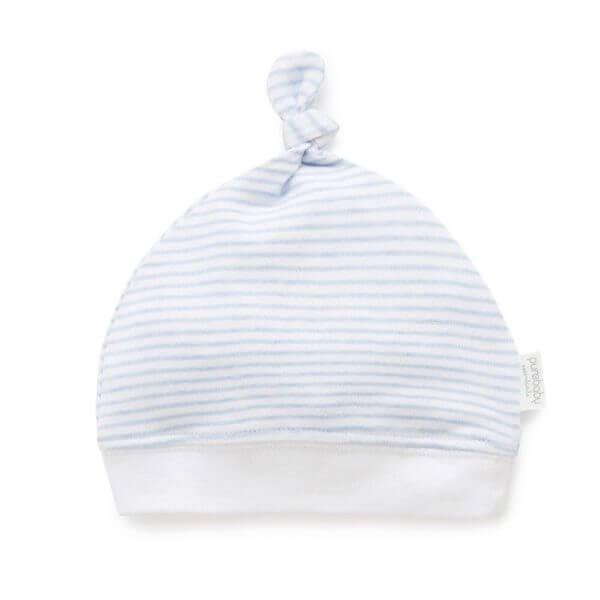 Pure Baby Organic Essential Knot Hat Pale Blue Melange Stripe - Perfect Little Bundles