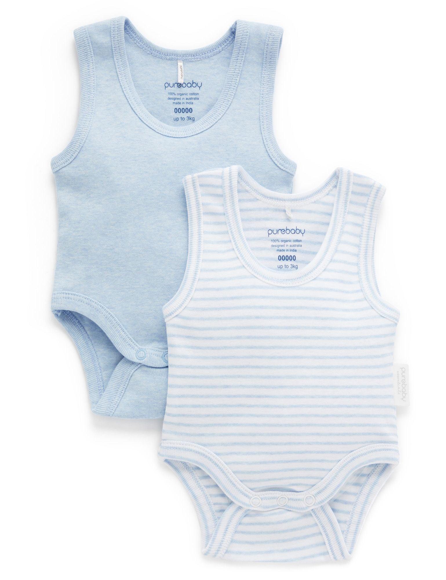 Pure Baby Organic Rib Bodysuit Pale Blue 2 Pack - Perfect Little Bundles