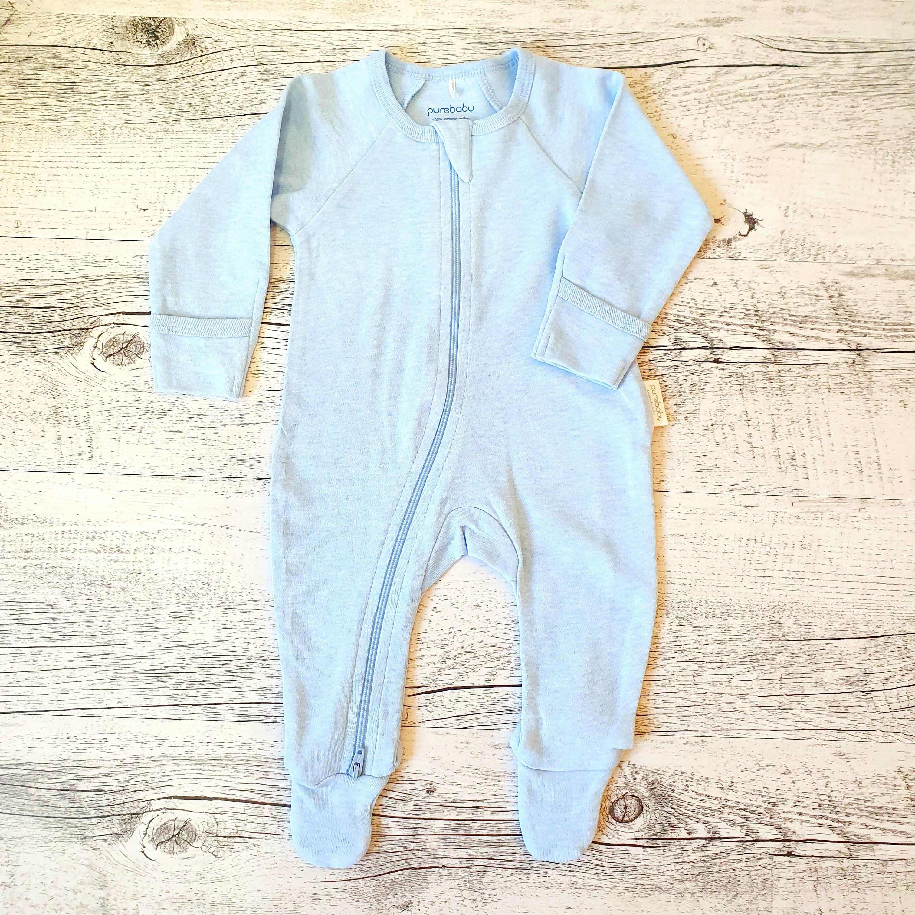 Pure Baby Organic Zip Growsuit BLUE MELANGE - Perfect Little Bundles