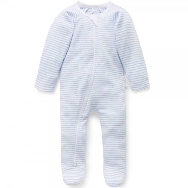 Pure Baby Organic Zip Growsuit BLUE STRIPE - Perfect Little Bundles