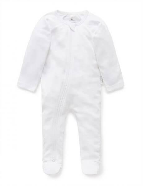 Pure Baby Organic Zip Growsuit WHITE - Perfect Little Bundles