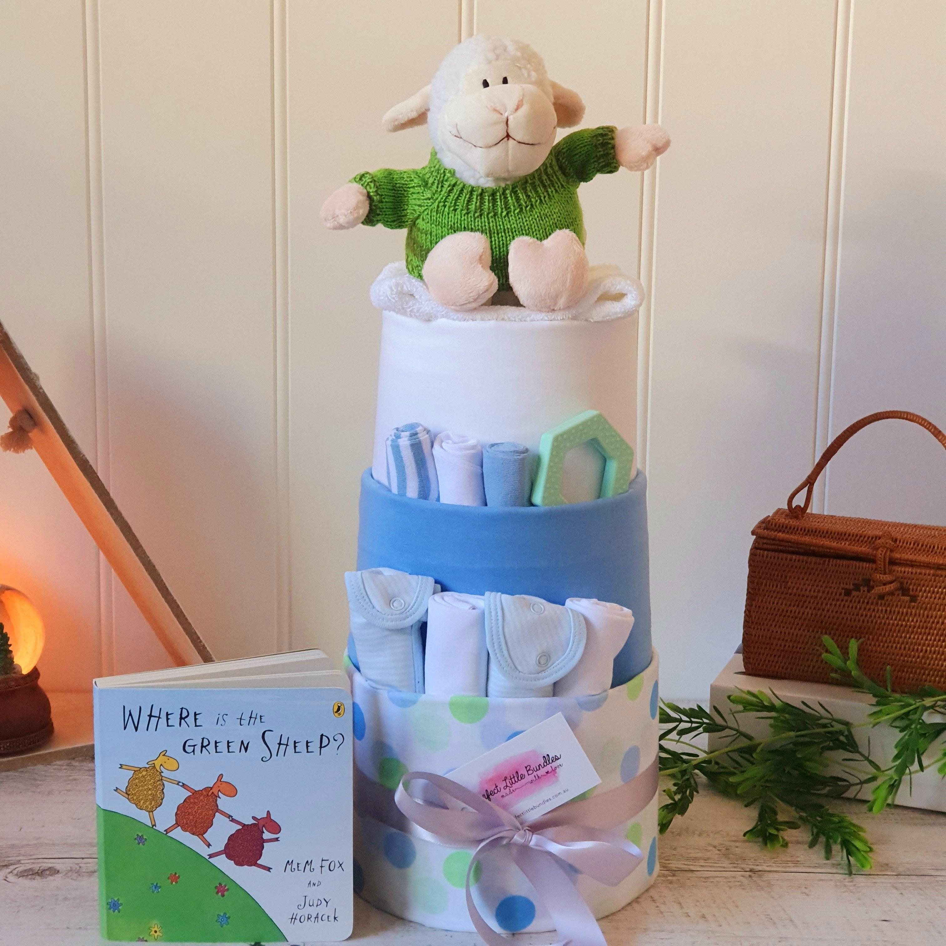 Where Is The Green Sheep Luxe Boy Nappy Cake - Perfect Little Bundles