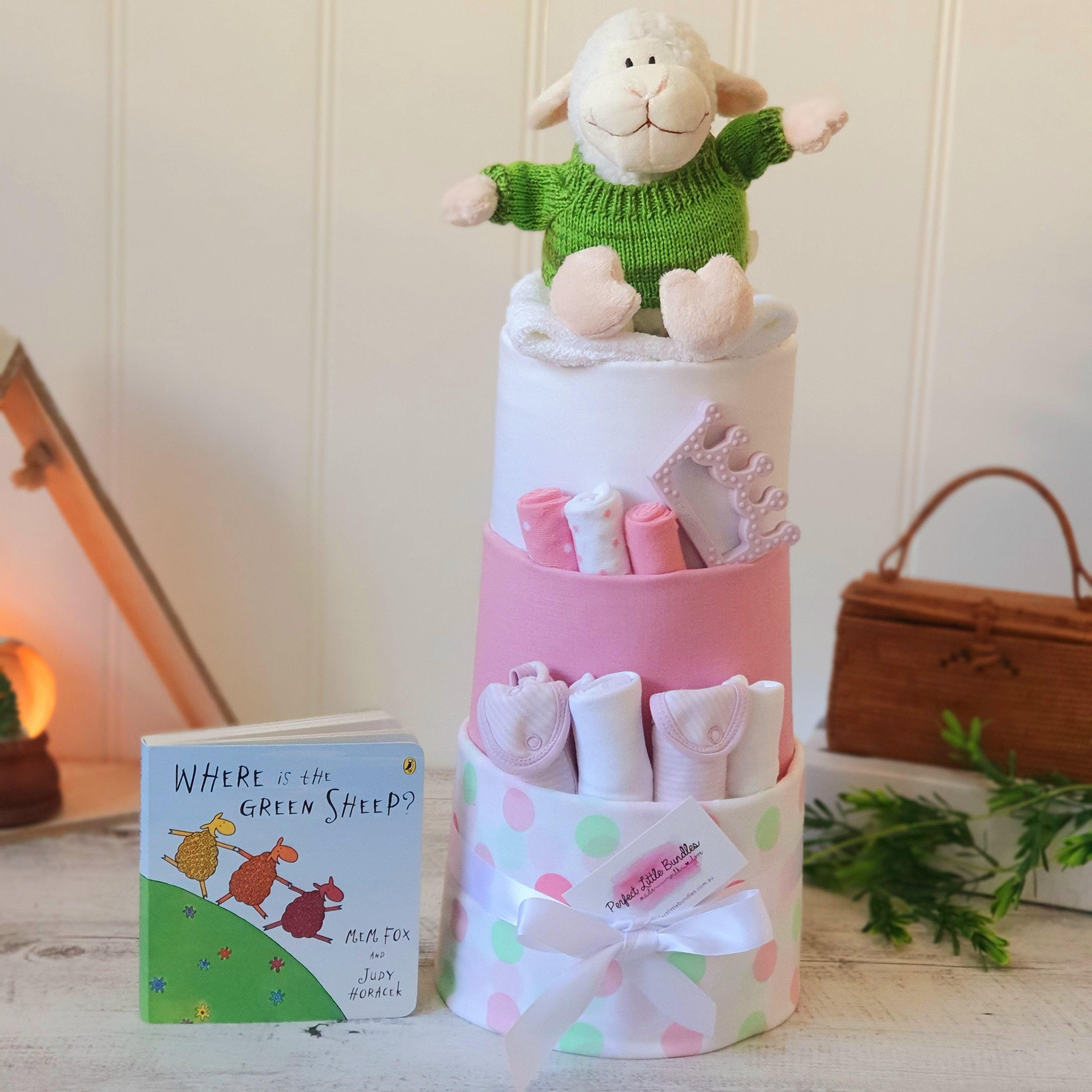 Where Is The Green Sheep Luxe Girl Nappy Cake - Perfect Little Bundles