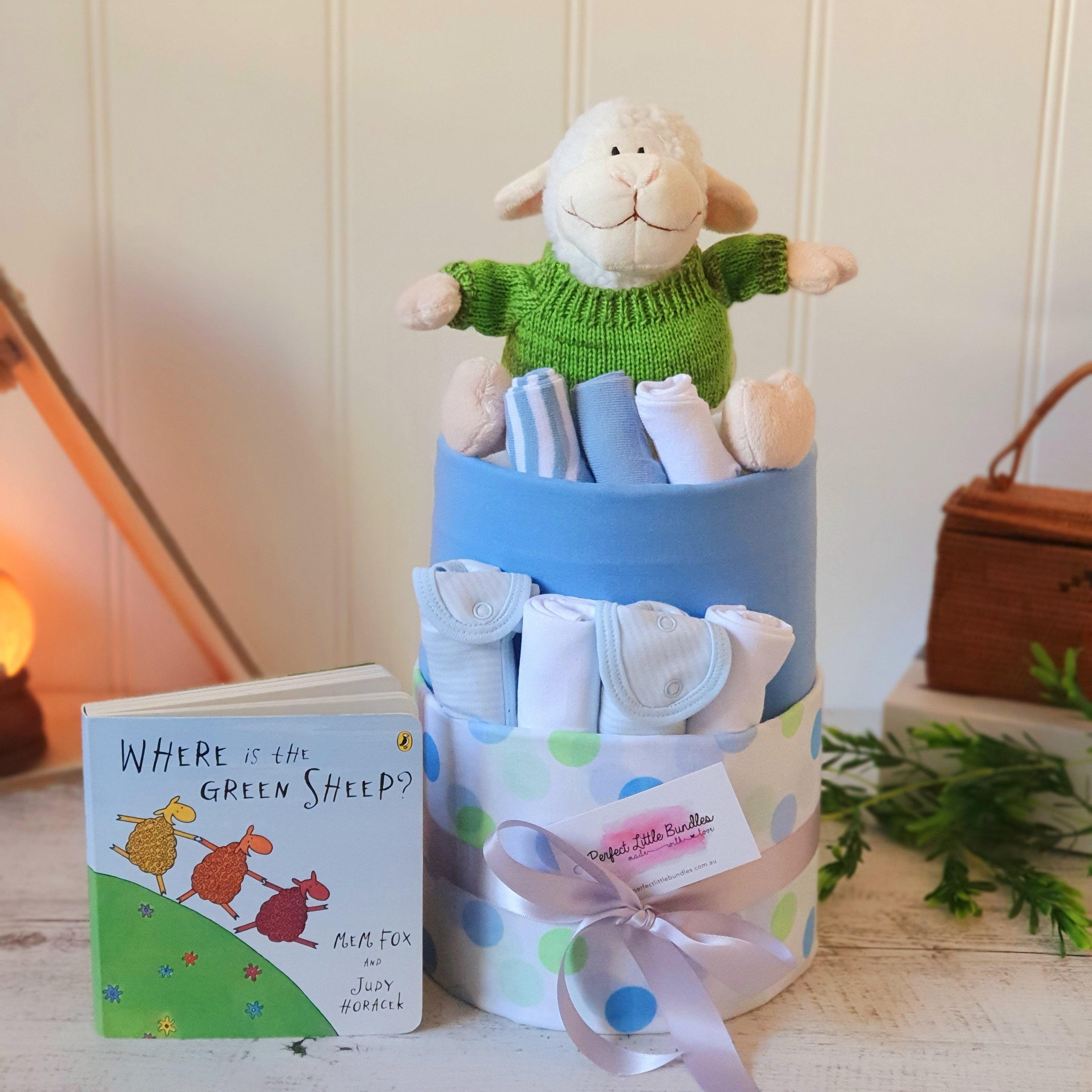Where Is The Green Sheep Premium Boy Nappy Cake - Perfect Little Bundles