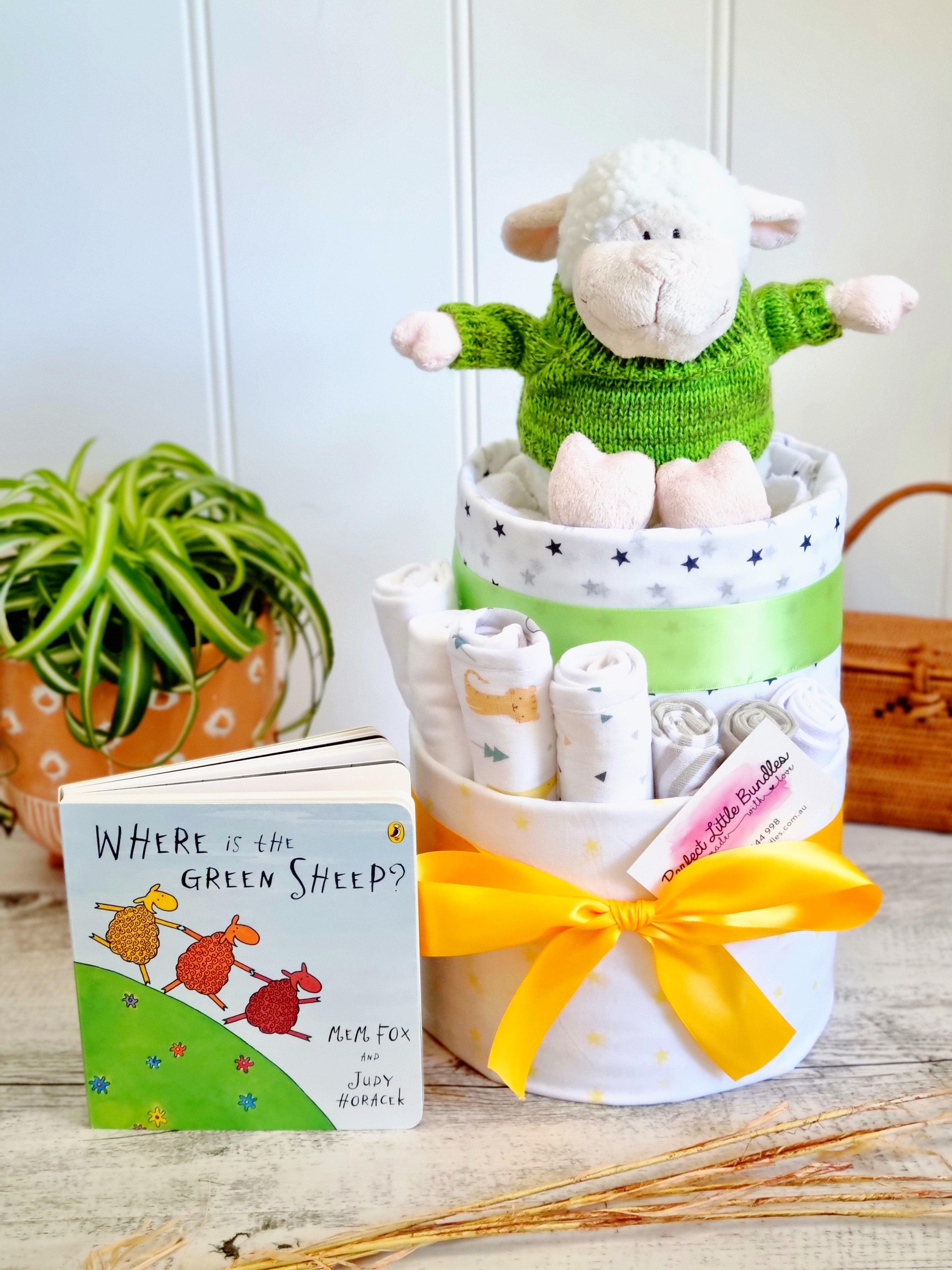 Where Is The Green Sheep Premium Unisex Nappy Cake - Perfect Little Bundles